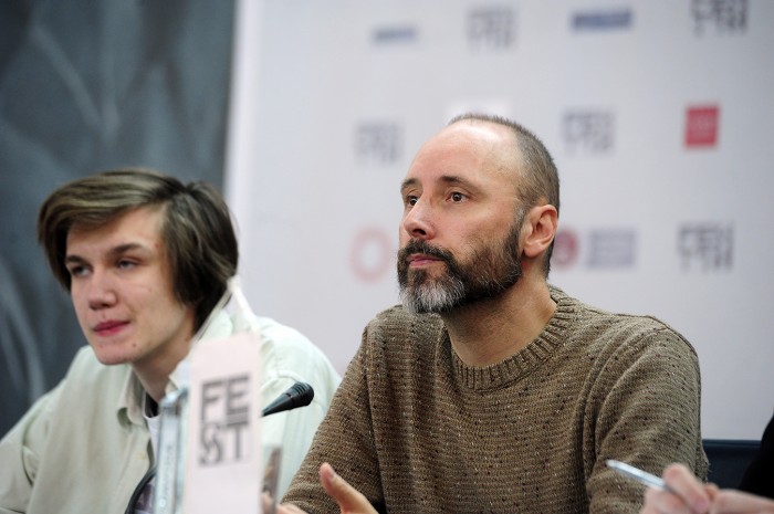 BEOGRAD 28.02.2018. Ekipa filma Agape na konferenciji za novinare povodom projekcije u okviru 46. fest-a. Goran Bogdan, glumac, Stanko Babic, producent, Pavle Cemerikic, glumac, Denis Muric, glumac, ...