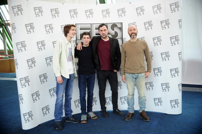 BEOGRAD 28.02.2018. Ekipa filma Agape na konferenciji za novinare povodom projekcije u okviru 46. fest-a. Goran Bogdan, glumac, Stanko Babic, producent, Pavle Cemerikic, glumac, Denis Muric, glumac, ...